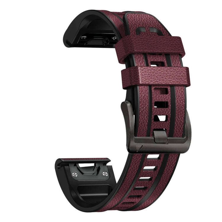 For Garmin Fenix 7 Quick Release Silicone Leather Watch Band(Wine Red)