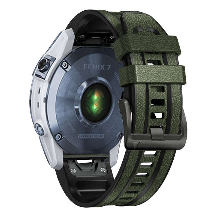 For Garmin Fenix 7 Quick Release Silicone Leather Watch Band(Army Green)