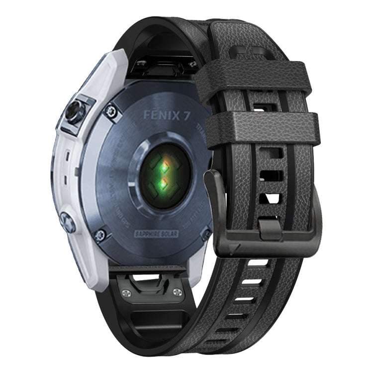 For Garmin Fenix 7 Quick Release Silicone Leather Watch Band(Carbon Grey)