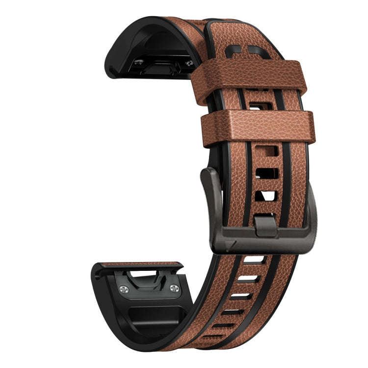 For Garmin Fenix 7 Quick Release Silicone Leather Watch Band(Brown)