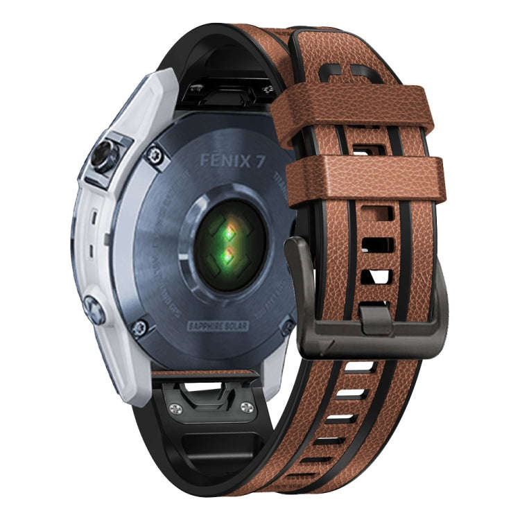 For Garmin Fenix 7 Quick Release Silicone Leather Watch Band(Brown)