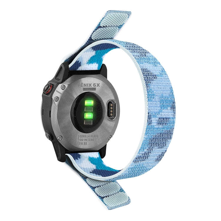 For Garmin Fenix 7 Hook And Loop Fastener Nylon Watch Band(Camouflage Blue)