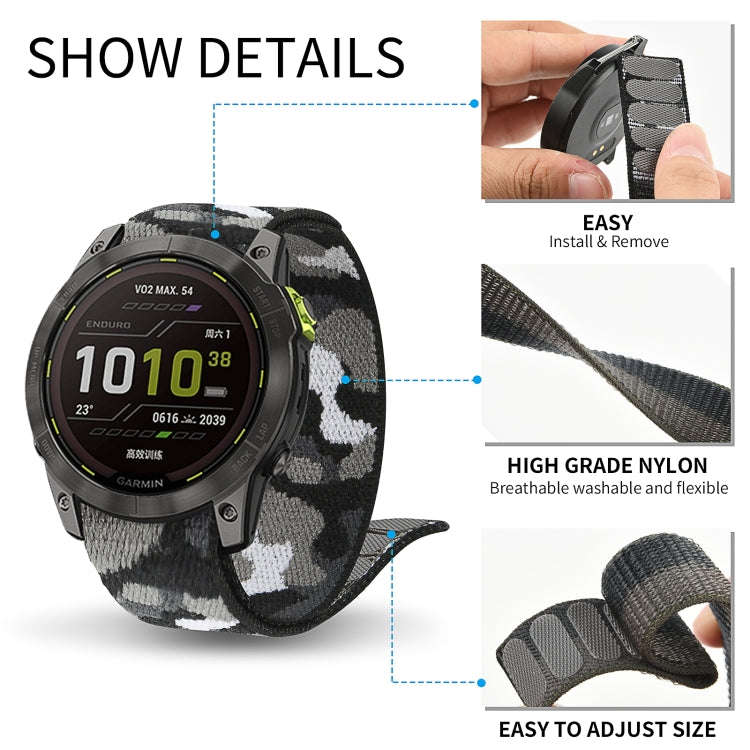 For Garmin Fenix 7 Hook And Loop Fastener Nylon Watch Band(Camouflage Blue)