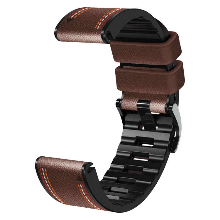 For Garmin Fenix 7 Tricolor Stitching Silicone Leather Watch Band(Coffee)