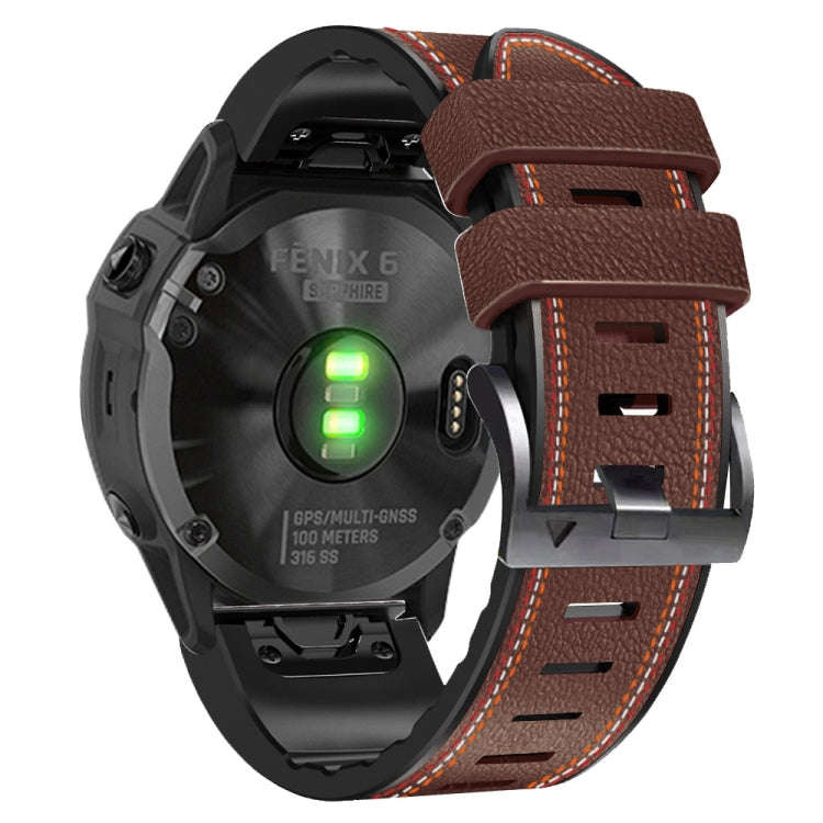 For Garmin Fenix 7 Tricolor Stitching Silicone Leather Watch Band(Coffee)