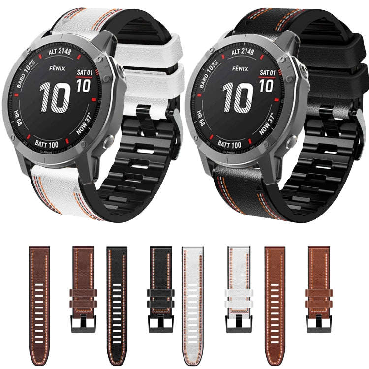 For Garmin Fenix 7 Tricolor Stitching Silicone Leather Watch Band(Coffee)