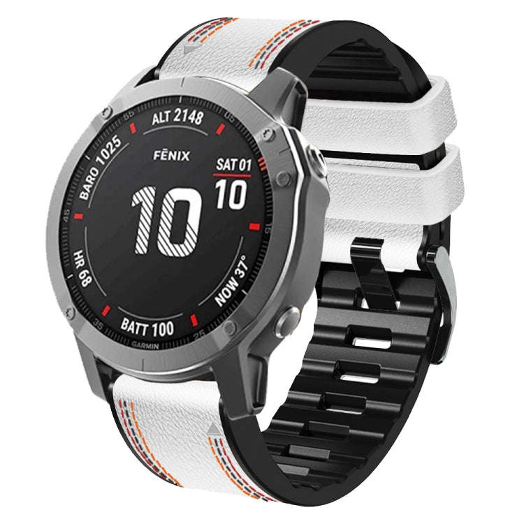 For Garmin Fenix 7X Tricolor Stitching Silicone Leather Watch Band(White)