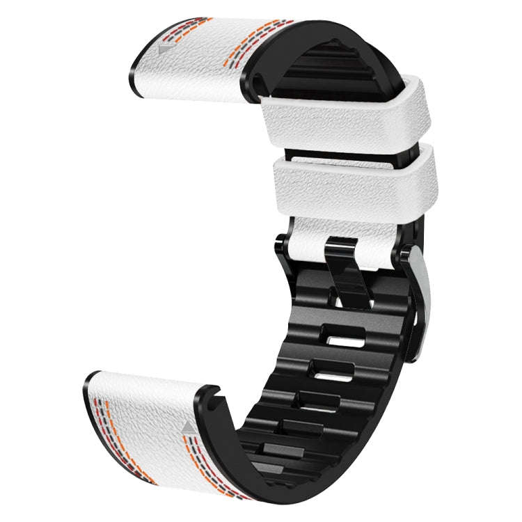 For Garmin Fenix 7X Tricolor Stitching Silicone Leather Watch Band(White)