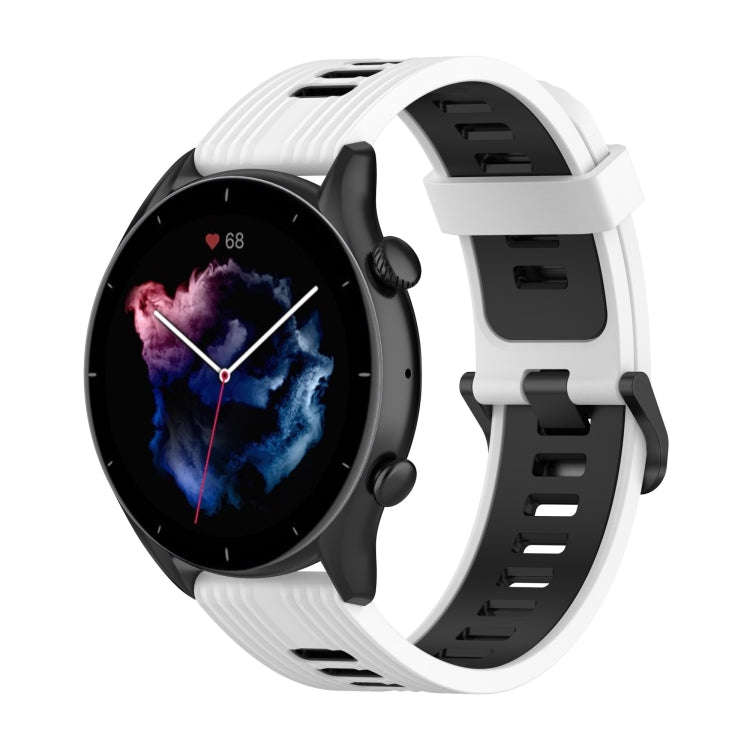 For Amazfit GTR 4 / GTS 4 / GTR 3 22mm Stripe Two-color Silicone Stainless Steel Buckle Watch Ban...