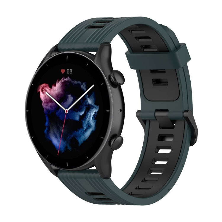 For Amazfit GTR 4 / GTS 4 / GTR 3 22mm Stripe Two-color Silicone Stainless Steel Buckle Watch Ban...