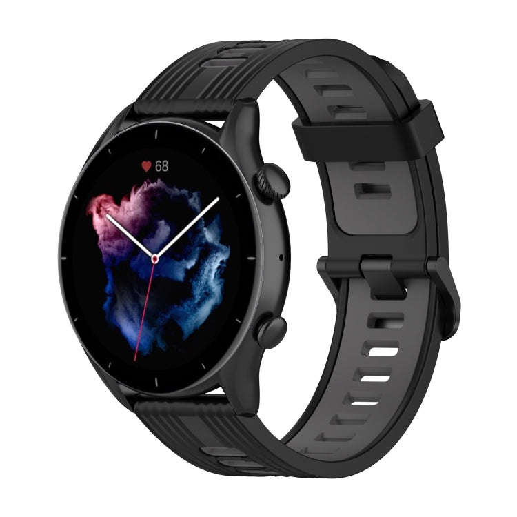 For Amazfit GTR 4 / GTS 4 / GTR 3 22mm Stripe Two-color Silicone Stainless Steel Buckle Watch Ban...