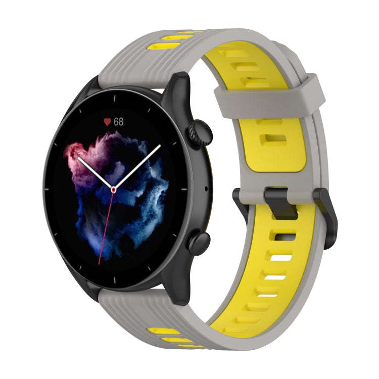 For Amazfit GTR 4 / GTS 4 / GTR 3 22mm Stripe Two-color Silicone Stainless Steel Buckle Watch Ban...