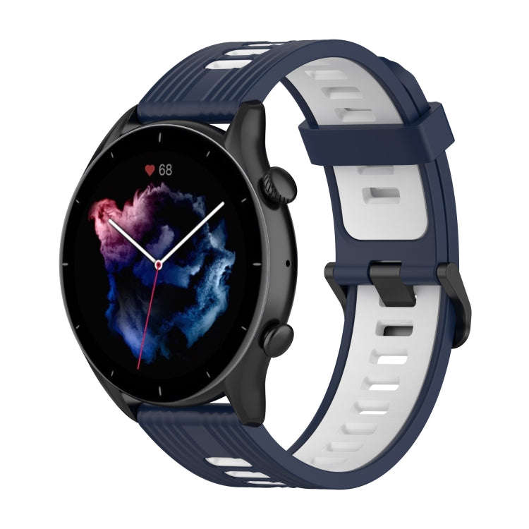 For Amazfit GTR 4 / GTS 4 / GTR 3 22mm Stripe Two-color Silicone Stainless Steel Buckle Watch Ban...