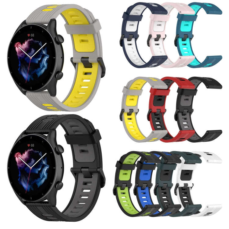 For Amazfit GTR 4 / GTS 4 / GTR 3 22mm Stripe Two-color Silicone Stainless Steel Buckle Watch Ban...
