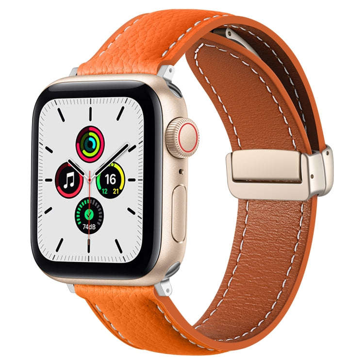 Folding Buckle Genuine Leather Watch Band for Apple Watch Series 8&7 41mm / SE 2&6&SE&5&4 40mm / ...
