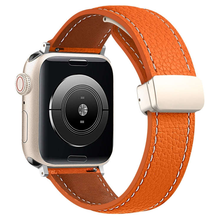 Folding Buckle Genuine Leather Watch Band for Apple Watch Series 8&7 41mm / SE 2&6&SE&5&4 40mm / ...