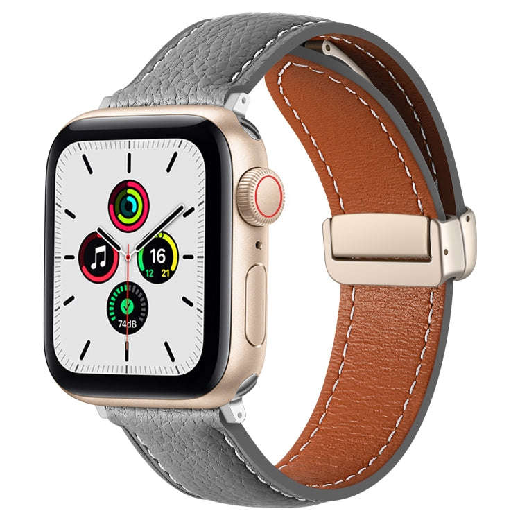 Folding Buckle Genuine Leather Watch Band for Apple Watch Series 8&7 41mm / SE 2&6&SE&5&4 40mm / ...