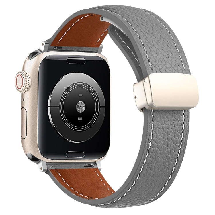 Folding Buckle Genuine Leather Watch Band for Apple Watch Series 8&7 41mm / SE 2&6&SE&5&4 40mm / ...