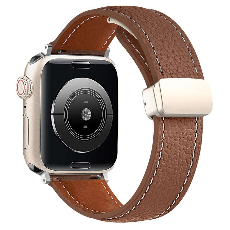 Folding Buckle Genuine Leather Watch Band for Apple Watch Series 8&7 41mm / SE 2&6&SE&5&4 40mm / ...