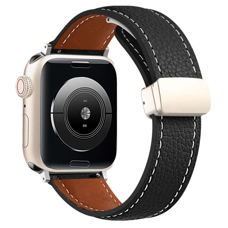 Folding Buckle Genuine Leather Watch Band for Apple Watch Series 8&7 41mm / SE 2&6&SE&5&4 40mm / ...