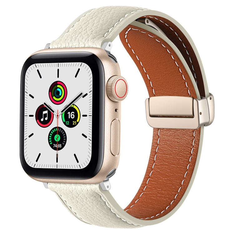 Folding Buckle Genuine Leather Watch Band for Apple Watch Series 8&7 41mm / SE 2&6&SE&5&4 40mm / ...
