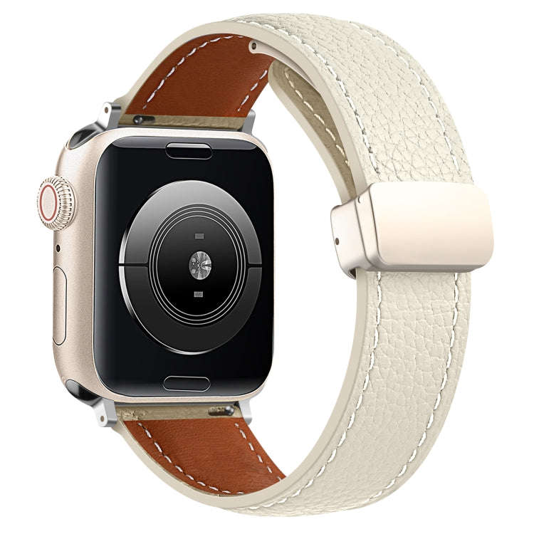 Folding Buckle Genuine Leather Watch Band for Apple Watch Series 8&7 41mm / SE 2&6&SE&5&4 40mm / ...