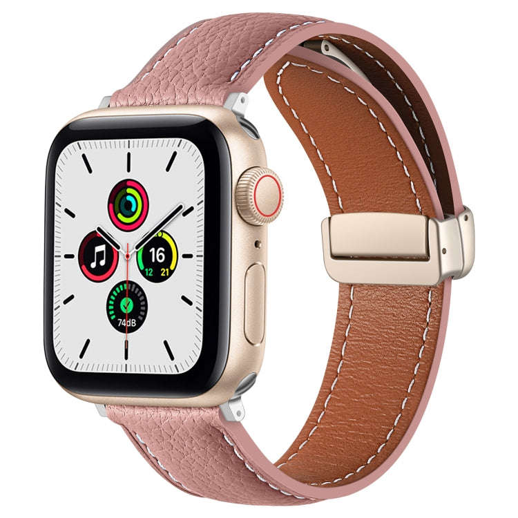 Folding Buckle Genuine Leather Watch Band for Apple Watch Series 8&7 41mm / SE 2&6&SE&5&4 40mm / ...