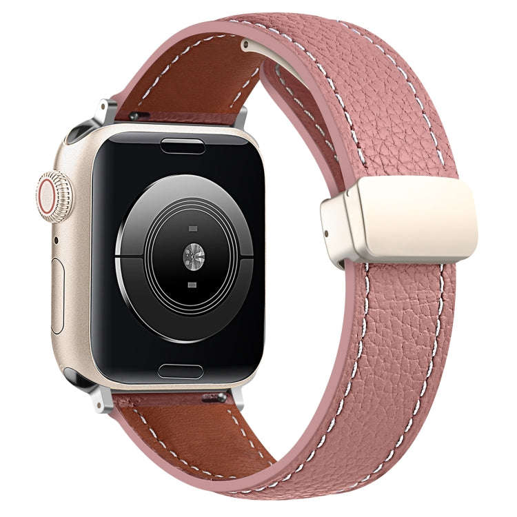Folding Buckle Genuine Leather Watch Band for Apple Watch Series 8&7 41mm / SE 2&6&SE&5&4 40mm / ...