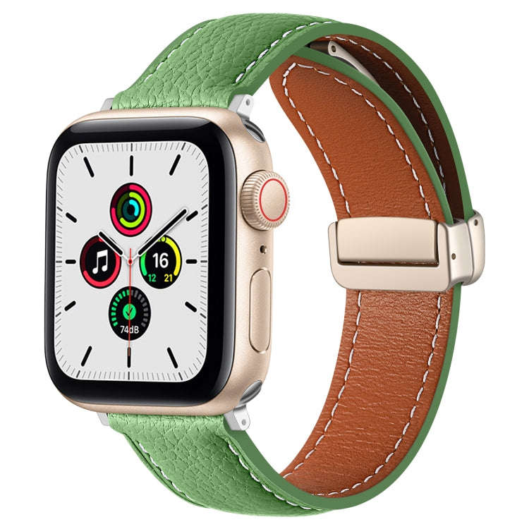 Folding Buckle Genuine Leather Watch Band for Apple Watch Series 8&7 41mm / SE 2&6&SE&5&4 40mm / ...