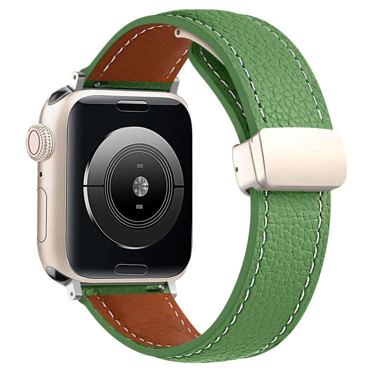 Folding Buckle Genuine Leather Watch Band for Apple Watch Series 8&7 41mm / SE 2&6&SE&5&4 40mm / ...