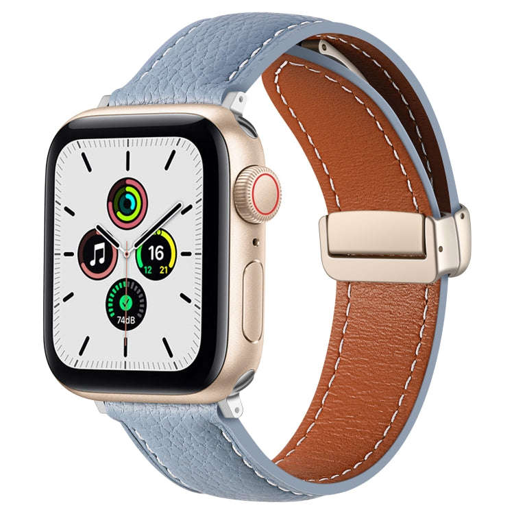 Folding Buckle Genuine Leather Watch Band for Apple Watch Series 8&7 41mm / SE 2&6&SE&5&4 40mm / ...
