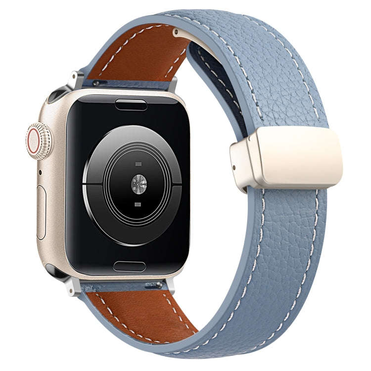 Folding Buckle Genuine Leather Watch Band for Apple Watch Series 8&7 41mm / SE 2&6&SE&5&4 40mm / ...