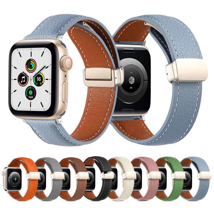 Folding Buckle Genuine Leather Watch Band for Apple Watch Series 8&7 41mm / SE 2&6&SE&5&4 40mm / ...