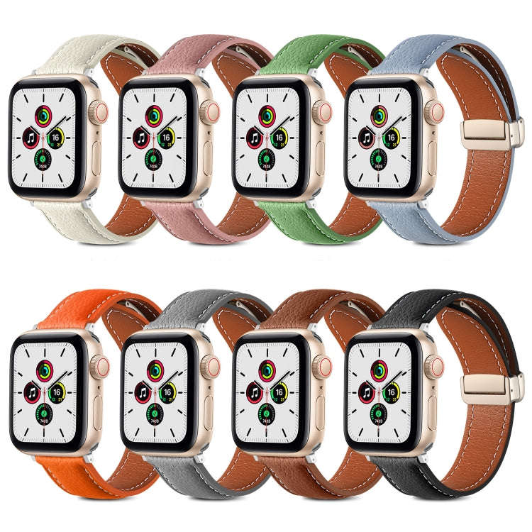 Folding Buckle Genuine Leather Watch Band for Apple Watch Series 8&7 41mm / SE 2&6&SE&5&4 40mm / ...