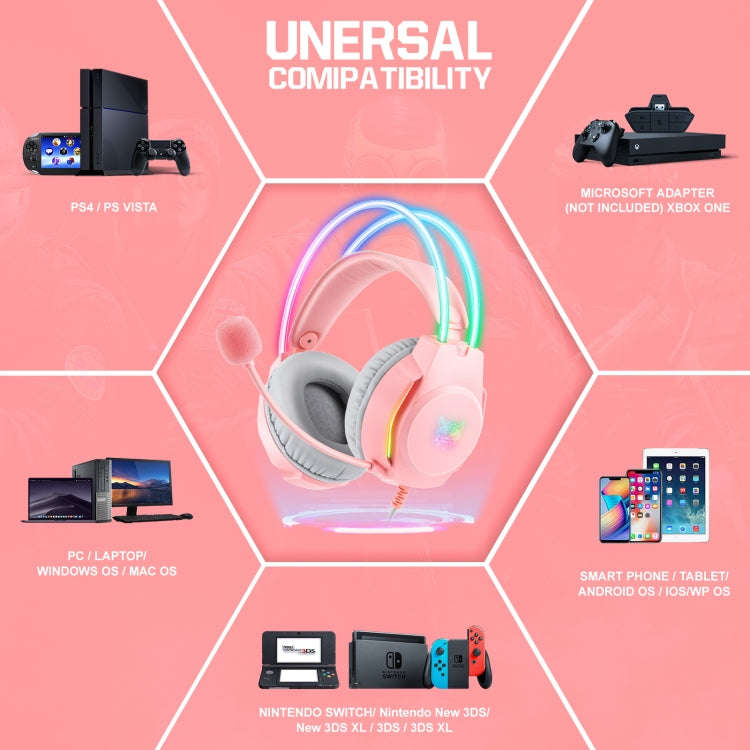 X26 USB+3.5mm RGB Wired Gaming Headset(Pink)