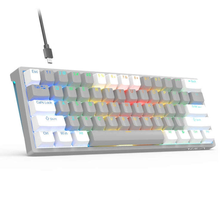AULA F3261 Type-C Wired Hot Swappable 61 Keys RGB Mechanical Keyboard(White Grey Green Shaft)