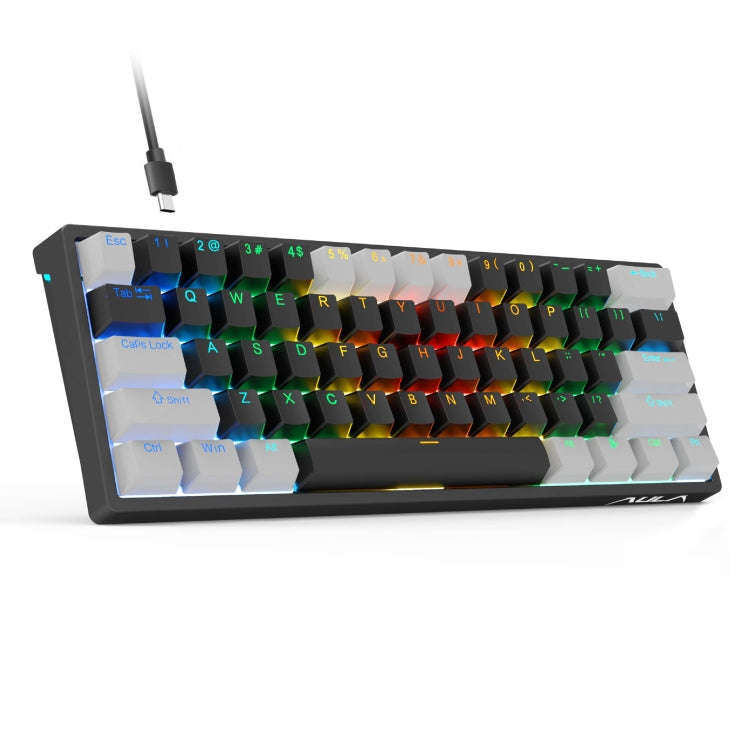 AULA F3261 Type-C Wired Hot Swappable 61 Keys RGB Mechanical Keyboard(Grey Black Green Shaft)