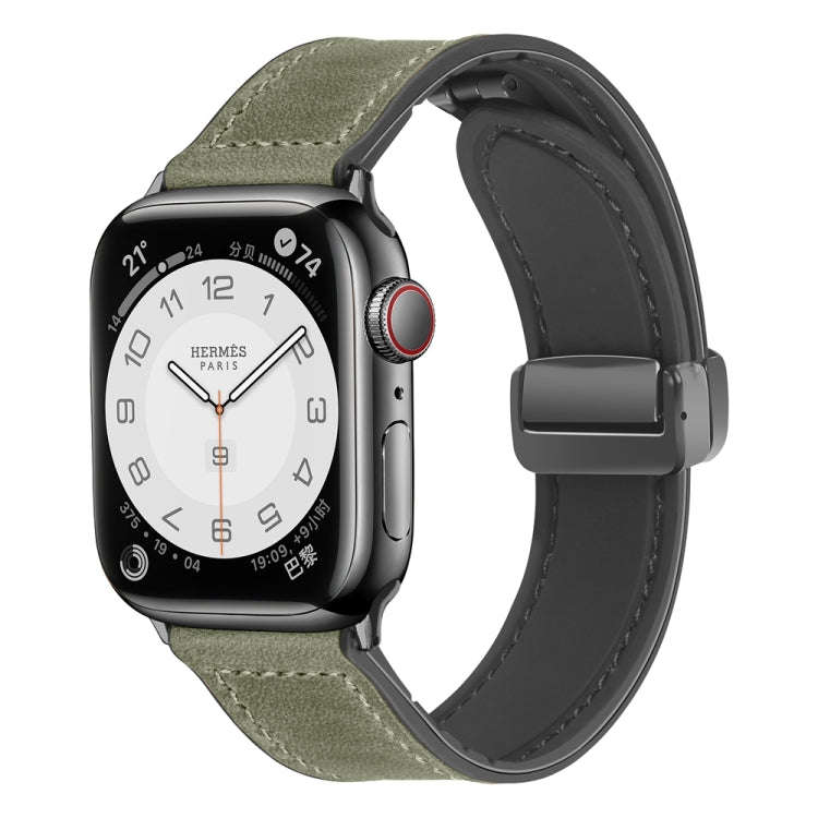 Magnetic Folding Silicone Leather Watch Band For Apple Watch Series 9&8&7 41mm / SE 3&SE 2&6&SE&5...