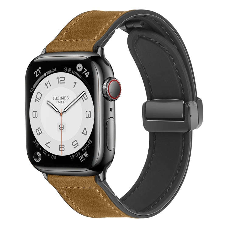 Magnetic Folding Silicone Leather Watch Band For Apple Watch Series 9&8&7 41mm / SE 3&SE 2&6&SE&5...