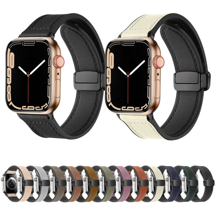 Magnetic Folding Silicone Leather Watch Band For Apple Watch Series 9&8&7 41mm / SE 3&SE 2&6&SE&5...