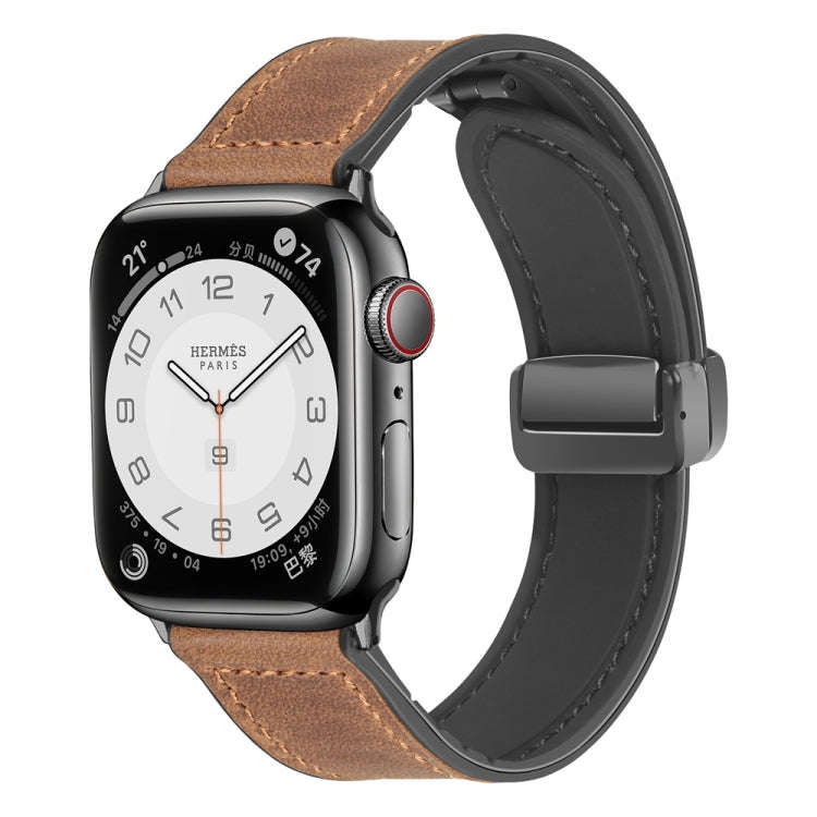 Magnetic Folding Silicone Leather Watch Band For Apple Watch Ultra 49mm&Watch Ultra 2 49mm / Seri...