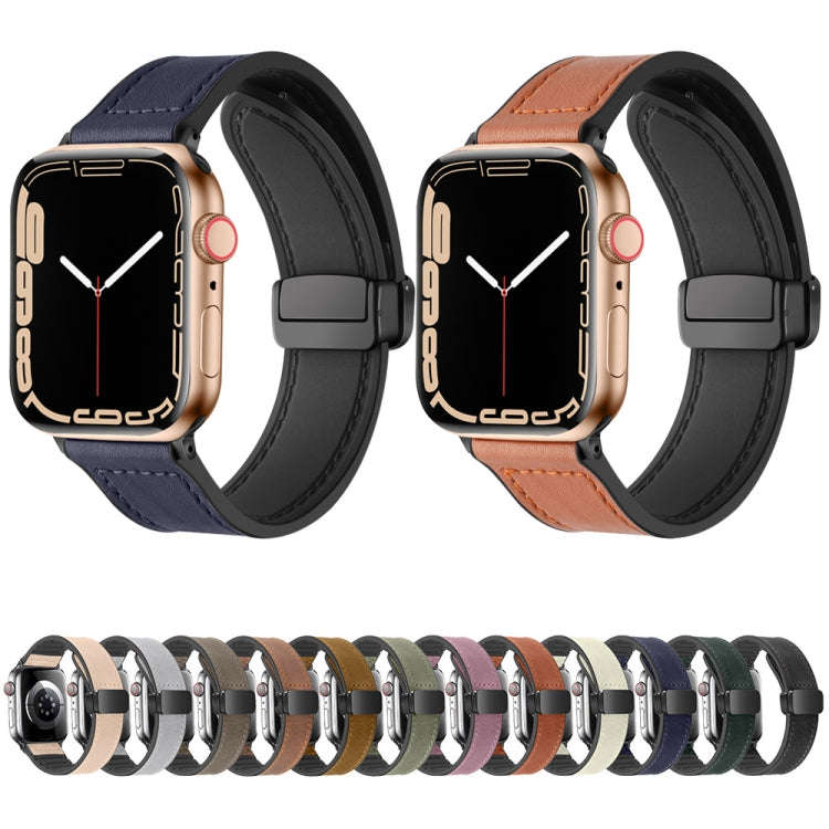 Magnetic Folding Silicone Leather Watch Band For Apple Watch Ultra 49mm&Watch Ultra 2 49mm / Seri...