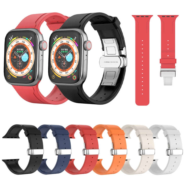 Metal Butterfly Buckle Silicone Watch Band For Apple Watch 38mm(Blue)
