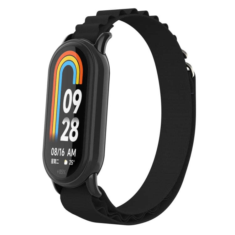 For Xiaomi Mi Band 8 Metal Plug Loop Nylon Watch Band(Black+Black)