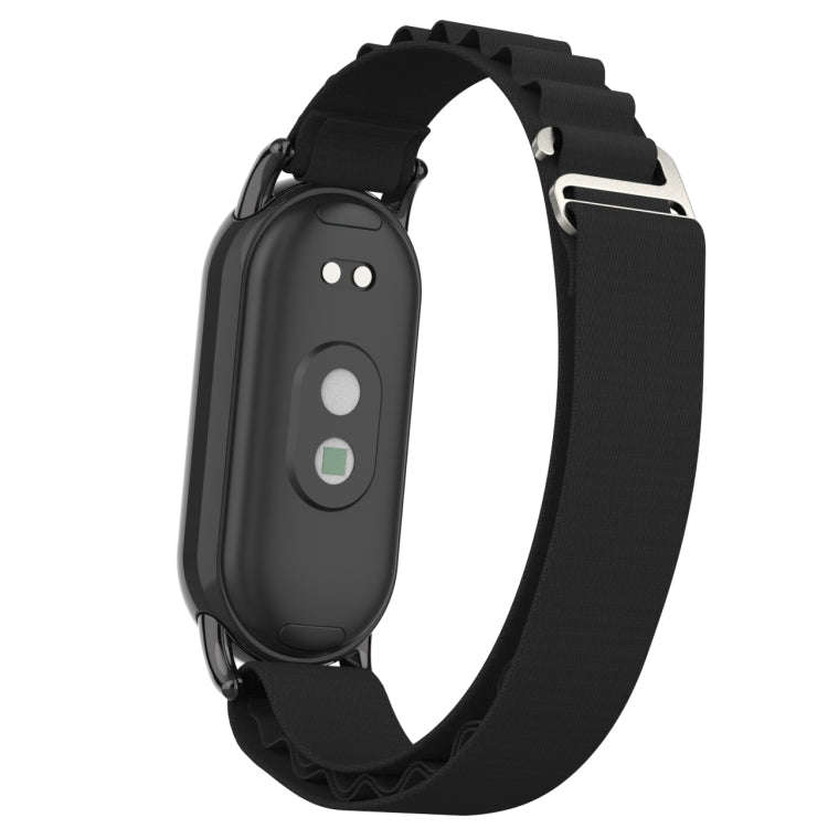 For Xiaomi Mi Band 8 Metal Plug Loop Nylon Watch Band(Black+Black)