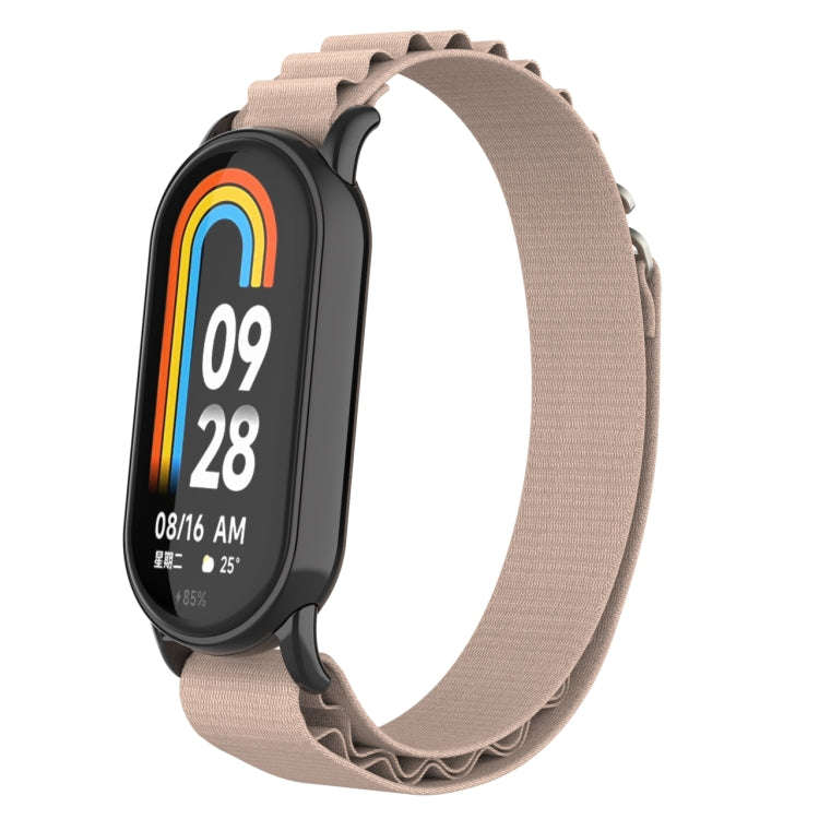 For Xiaomi Mi Band 8 Metal Plug Loop Nylon Watch Band(Black+Apricot)