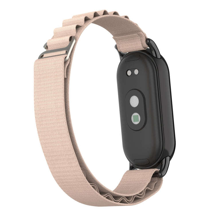 For Xiaomi Mi Band 8 Metal Plug Loop Nylon Watch Band(Black+Apricot)
