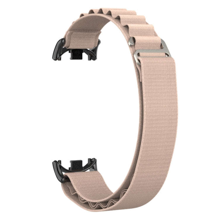 For Xiaomi Mi Band 8 Metal Plug Loop Nylon Watch Band(Black+Apricot)