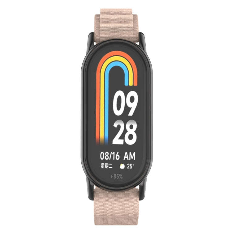 For Xiaomi Mi Band 8 Metal Plug Loop Nylon Watch Band(Black+Apricot)