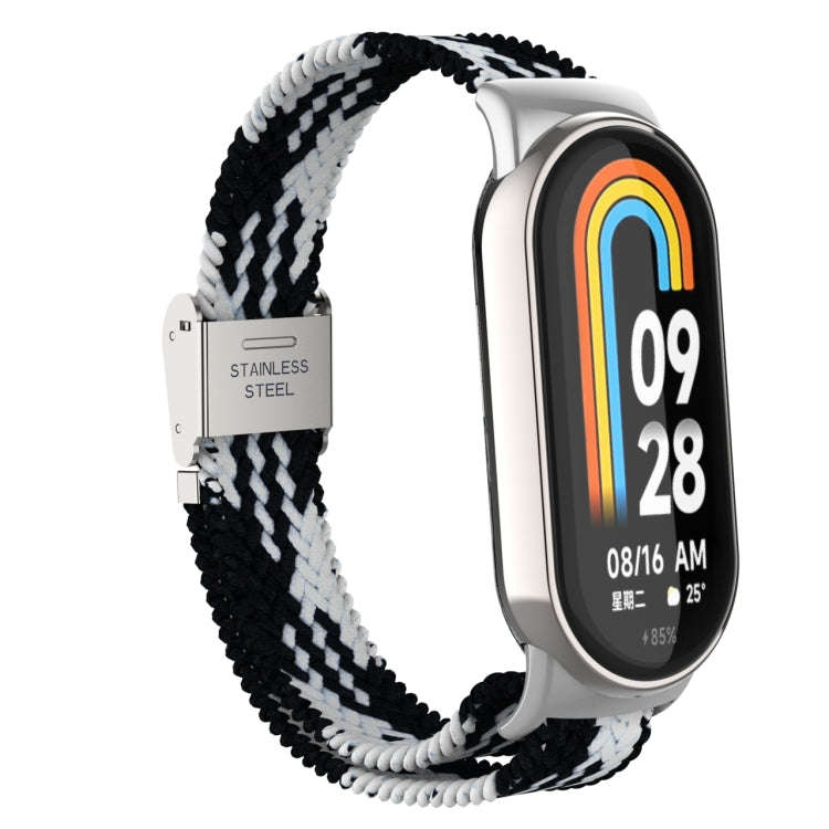 For Xiaomi Mi Band 8 Metal Head + Adjustable Nylon Braided Steel Buckle Watch Band(Black White)